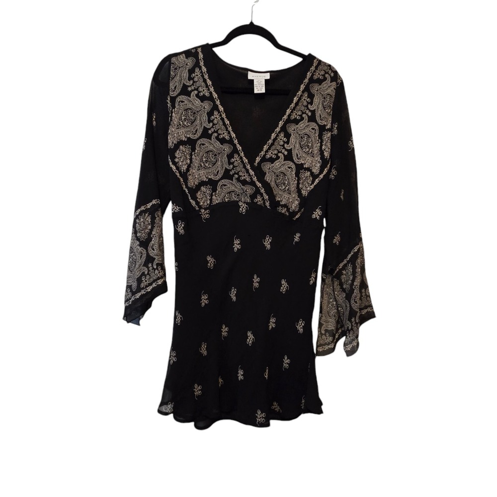 Avenue‎ Silk Blouse Womens 14/16 Bell Sleeve Sheer Tunic Witchy Goth Dark Fairy